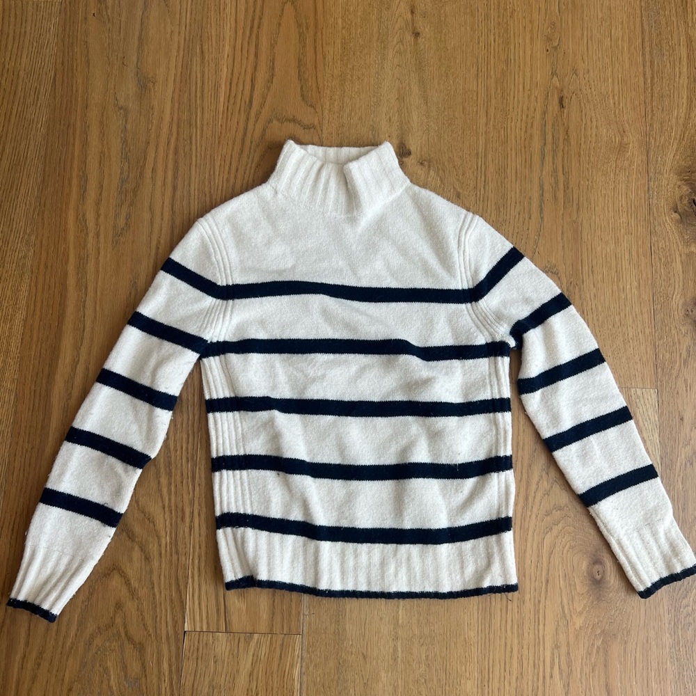 J. Crew Cream and Black Nautical Stripe Turtleneck Sweater